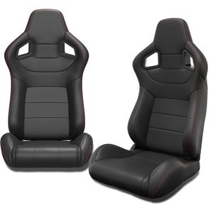 2 pz punto rosso universale in pelle PVC secchio Racing sedili reclinabili in pelle carbonio Look posteriore regolabile Slider Set - Product Image 5