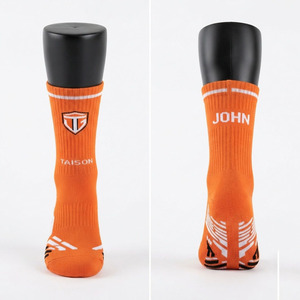 TAISON SPORTS Premium 180 GSM Netball <b>Socks</b> <b>Moisture</b> Wicking Rib Knit Fabric Wool/Spandex Eco-Friendly Orange White Custom <b>Socks</b> - Product Image 1