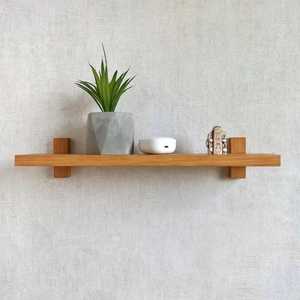 Étagère murale flottante hexagonale géométrique moderne en métal avec base en bois massif, présentoir industriel en fer doré, bibliothèque de rangement - Product Image 1