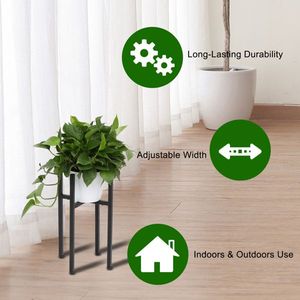 Set di 2 Supporti per Piante in Metallo Nero da Interno, Eleganti Tavolini per Arredamento Casa - Product Image 2