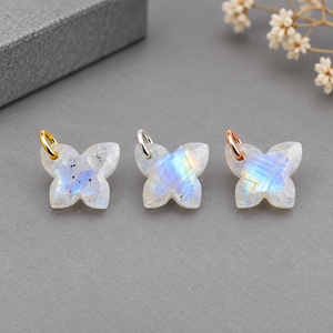 Pendentif Connecteur Papillon en Pierre de Lune Arc-en-ciel Naturelle Facettée en Argent Sterling 925, Bijoux en Gros - Product Image 1