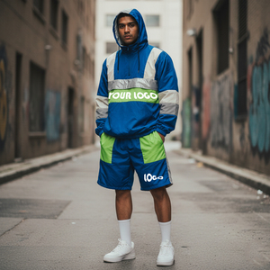 Conjunto de 2 Piezas de Chaqueta Cortavientos y Pantalones Cortos de Diseño Personalizado, con Cierre, de Nailon y Poliéster, Ropa Deportiva Urbana, Conjuntos Cortavientos para Hombre - Product Image 2