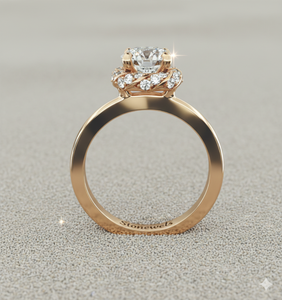 Bague de fiançailles classique avec halo de diamants pavés torsadés - Product Image 3