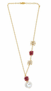 Collier personnalisé plaqué rhodium avec grande pièce de monnaie, perle, pierre précieuse rouge et grappe de perles, chaîne câble, cadeau de luxe pour femme, bijoux de mariée - Product Image 3