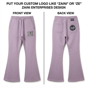 Pantalones de chándal acampanados para mujer, de algodón premium, forro polar de 320 GSM, suaves y cálidos, de pierna ancha, con logotipo bordado en chenilla personalizado, color lila, a la moda. - Product Image 1