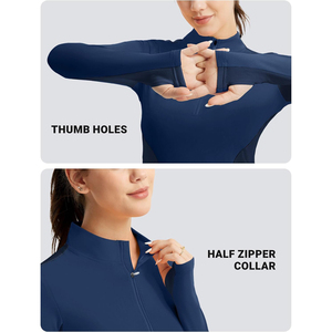Camiseta de equitación de manga larga con cremallera de un cuarto para mujer, de calidad premium, azul marino, de secado rápido, con paneles de malla, para equitación, OEM ODM - Product Image 5