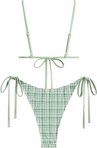 Conjunto de Bikini Negro con Estampado Animal para Mujer, Top Triangular con Cuello en V, Braguita Brasileña con Ribete de Encaje, Spandex/Poliéster Elástico, Sin Costuras, de Secado Rápido - Product Image 2