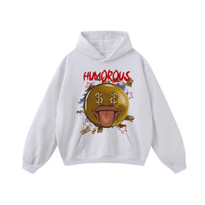 Sweat-shirt à capuche zippé en polaire pour homme, blanc, imprimé visage humoristique, coupe-vent, imperméable, tricoté, style streetwear décontracté d'hiver - Product Image 5