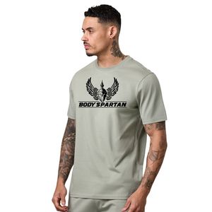 T-shirt imprimé en coton vert sauge pour homme, coupe classique, col rond, manches courtes, décontracté, respirant, streetwear, été - Product Image 1