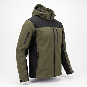 Chaqueta Técnica de Exterior con Paneles Laterales en Negro Oliva, Resistente al Frío, Cuello Alto, Cierre Completo, Uniforme Utilitario para Todo Clima - Product Image 4