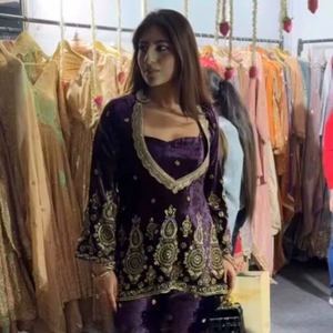 Designer 2025 Women's Sexy Velvet Bollywood Fusion Salwar Kameez Embroidery <b>Sequins</b> Fancy <b>Top</b> Bottom Party Wear for Indian - Product Image 1