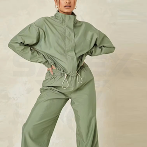 Custom Two Piece Windbreaker Jacket And Pant Set Streetwear <b>Zip</b> <b>Up</b> Polyester Nylon Windbreaker Tracksuit Set Solid Color - Product Image 1