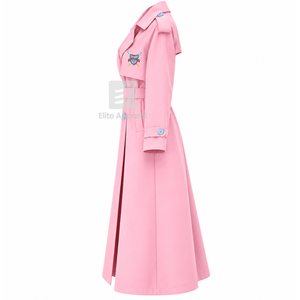 Abrigo largo personalizado de la hermandad Gamma Phi Delta con logo bordado en la parte delantera, cuello con muescas, en lana azul cielo y rosa para mujer. - Product Image 4