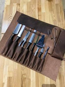 High Quality Durable Genuine Leather Classic Portable Lightweight Eco-Friendly Knife Roll Set 4-6 Compartments for Travel - Product Image 2