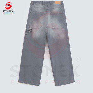 Jean en denim gris clair délavé pour homme, coupe large, en coton premium, coupe décontractée, jambe droite, style streetwear décontracté, jean baggy - Product Image 5