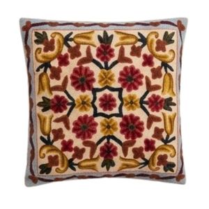 Best Price Bohemian Embroidered Floral <b>Throw</b> Pillow Square Textile Decorative Cushion Washable Design <b>Red</b> Yellow Brown Pattern - Product Image 1