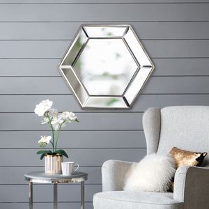 Specchio da Parete Esagonale Contemporaneo 50x45 cm in Vetro, Decorazione d'Accento per Soggiorno, Ingresso o Camera da Letto - Product Image 5