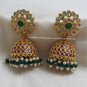 Kemp Floral Style Fine Dangle Jhumki Earrings - Product Image 1