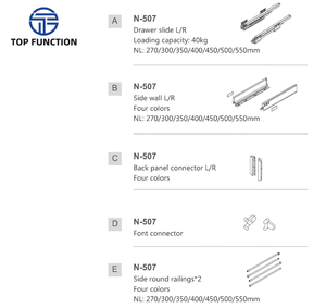 Sistema de cajones de extensión total con cierre suave y riel de acero redondo de 199 mm para gabinetes de cocina, comedor y herrajes modernos para muebles. - Product Image 4