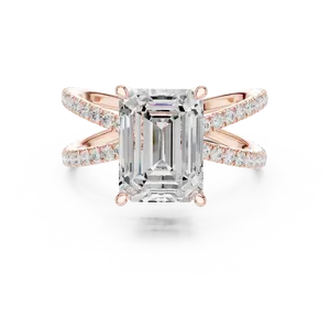 Emerald Cut Lab Grown Diamond <b>Ring</b> 3.5 CTW E Color 18K Solid Gold Criss Cross <b>Split</b> Shank 0.48 CTW Round Side Stones VVS VS <b>Ring</b> - Product Image 5