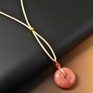 Natural Crystal Pendant Necklace 1-Inch Blushstone Amulet with Adjustable <b>Rope</b> for Men & Boys - Product Image 4