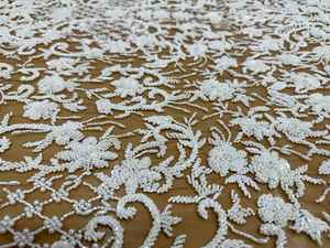 Tela de Encaje Bordada de Lujo con Cuentas, 100% Poliéster, Hecha a Mano, Fabricante Mayorista OEM/ODM B2B - Product Image 2