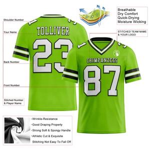 Camiseta de fútbol americano juvenil verde personalizada al por mayor transpirable poliéster corto OEM impreso técnicas suministro de fábrica barato - Product Image 4