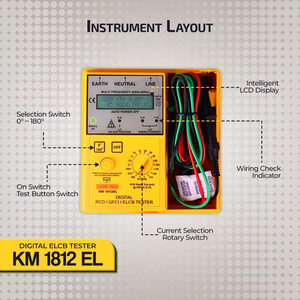 เครื่องทดสอบ RCD GFCI ELCB ดิจิตอลคุณภาพสูง Kusam Meco KM 1812EL เครื่องมือทดสอบเบรกเกอร์ป้องกันไฟรั่วลงดิน จัดจำหน่ายโดย OEM - Product Image 3