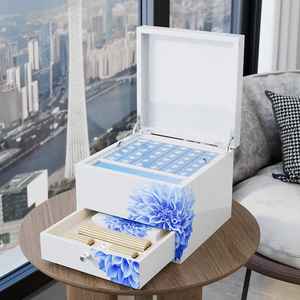 Decorative White <b>Storage</b> Box with Blue Floral Design Elegant Organizer with <b>Drawer</b> and Compartments - Product Image 1