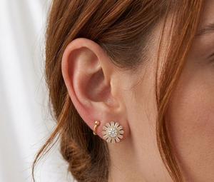 Pendientes de Oro Sólido 14K con Diamantes Cultivados en Laboratorio, Diseño de Girasol y Margarita, para Mujer - Product Image 6
