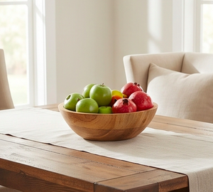 Bol de service moderne en bois avec imprimé floral cygne, intérieur en bois d'acacia, pour fruits et salades, usage domestique - Product Image 4