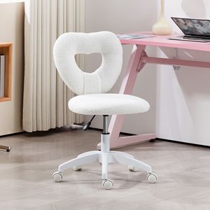 Sedia da Ufficio Girevole Senza Braccioli Bianca con Ruote, Sedia da Trucco in Peluche Teddy, Sedia da Lavoro Certificata BIFMA in Nylon - Product Image 2