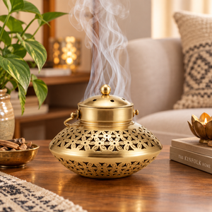 Encensoir en laiton antique avec motif floral découpé, Mabkhara Bakhoor en métal, porte-charbon portable suspendu pour Dhoop - Product Image 2