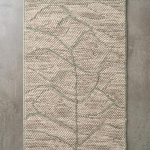 Alfombra Moderna de Lana Tejida a Mano con Bucle de Guijarros Gruesos, Antideslizante, con Base de Lona de Algodón - Color Sólido Crema Verde Salvia - Product Image 1
