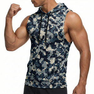 Wholesale Men's Urban Camouflage Sleeveless Hooded Tank Top Custom <b>Logo</b> Drop Armhole Workout Gym Fitness Muscle Hoodie Tank Tops - Product Image 5