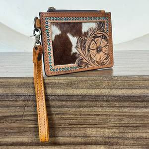 Porte-cartes miniature en cuir véritable fait main, style western, avec fermeture éclair florale, porte-monnaie, portefeuille de voyage pour elle - Product Image 2
