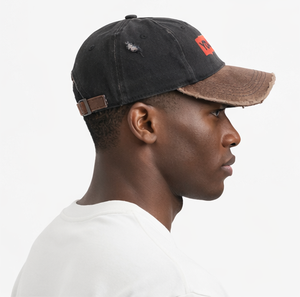 Custom Distressed Black Brown Dad <b>Cap</b> Embroidered <b>Vintage</b> Ripped Washed Cotton Baseball <b>Cap</b> Adjustable Retro Hat - Product Image 4