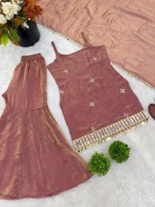 New DesignerWedding Wear Fendy Silk With Sequence Work Sharara Suit Women's - Product Image 3