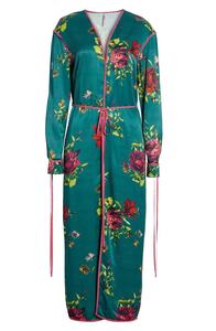 ODM OEM servicio personalizado mujer playa cubierta con muescas cuello manga larga Floral Midi vestido suelto impreso Casual 100% algodón rebordear - Product Image 4