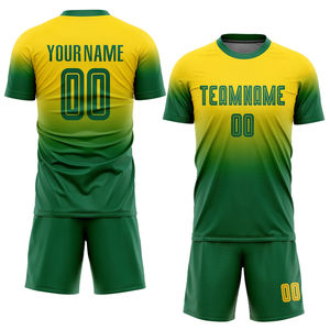 Ensemble maillot et short de football pour homme, dégradé jaune-vert, col rond, manches courtes, sublimé, anti-humidité, coupe classique, tenue d'équipe adulte - Product Image 1