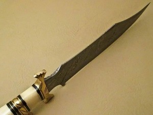 Couteau à pointe tombante en acier Damas, lame de 0,7 mm d'épaisseur, bord biseauté, couteau de chasse, manche en ivoire, lame unique - Product Image 1