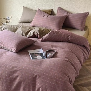 Modern Cotton <b>Striped</b> 3-Piece Comforter <b>Set</b> Minimalist Mauve Pink Taupe <b>Bedding</b> <b>Set</b> Home - Product Image 1
