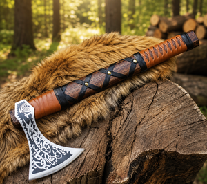 Hacha Tomahawk Forjada a Mano con Mango Envolvente de Madera de Palisandro y Hoja de Acero Forjado, 18 Pulgadas de Longitud Total, Ideal para Cumpleaños y Festividades - Product Image 1