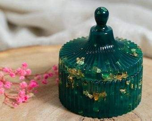 Meilleur pot décoratif en résine avec couvercle pour cuisine, thème lune, pot à sucre fait main en Inde, pot à miel - Product Image 1