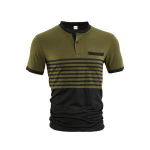 Camiseta Casual de Manga Corta con Cuello Redondo y Rayas Negras para Hombre, Color y Talla Personalizables, Corte Regular, Diseño con Ribete en Contraste - Product Image 5