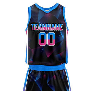 Conjunto de Uniforme de Baloncesto Sublimado Personalizado, Unisex, Negro, Rosa, Azul, Estampado Geométrico, Secado Rápido, Camiseta Deportiva, Pantalones Cortos, para Todas las Temporadas - Product Image 2