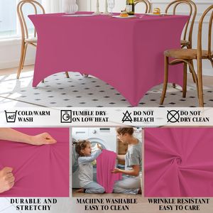 Fuchsia 4FT Spandex Rectangle <b>Tablecloth</b> <b>Washable</b> Wrinkle-Free Stretch Covers for Daily Use - Product Image 4