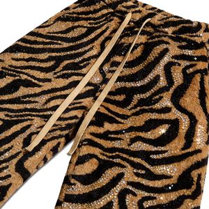 Tiger Print Wide Leg Trousers Brown Black <b>Animal</b> <b>Pattern</b> Streetwear Heavyweight Cotton Relaxed Fit Loose Drawstring Pants - Product Image 3