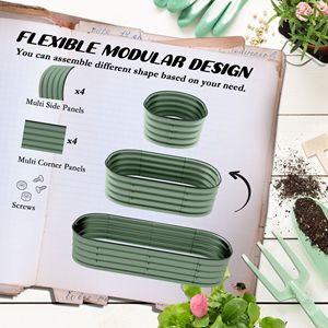 Kit de jardinières galvanisées de grande taille 4,9 pi x 2 pi x 1 pi, potager surélevé en métal avec bordure de sécurité, bac de plantation vert et pots - Product Image 4