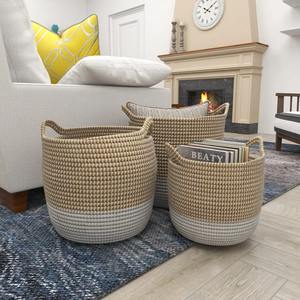 Juego de 3 cestas redondas de mimbre con asas integradas, cestas de almacenamiento hechas a mano, venta al por mayor, ecológicas, hechas en Vietnam - Product Image 5